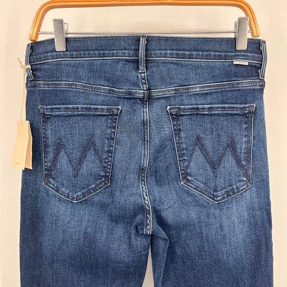 MOTHER The Weekender Fray Jeans Size 30 Flare Raw Hem Dark Wash USA Made - Picture 4 of 15